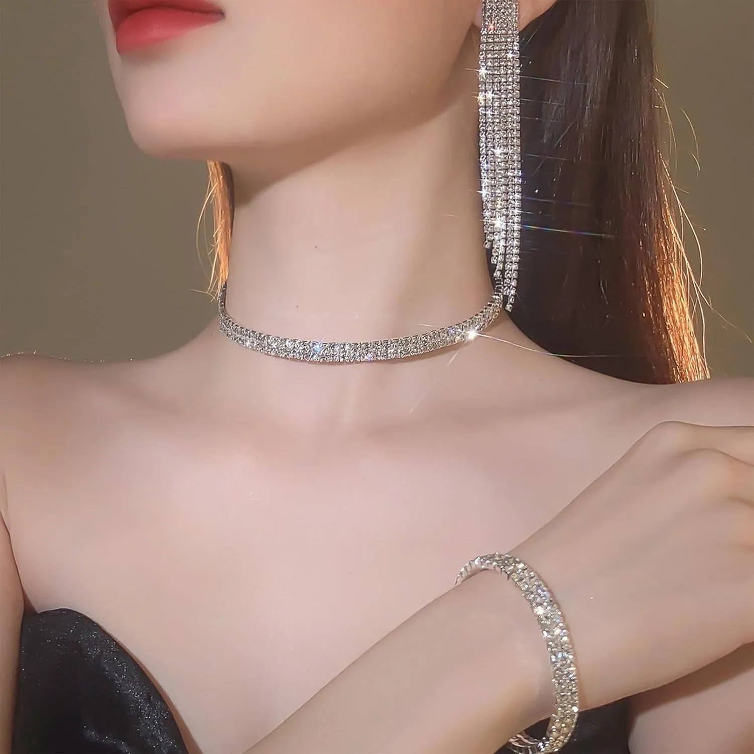 Dcfywl731 Silver Prom Jewelry Set Rhinestone Bridal Wedding Jewelry Sets for Brides Bridesmaid Formal Costume Jewelry Accessories for Wedding Prom Dresses 2025