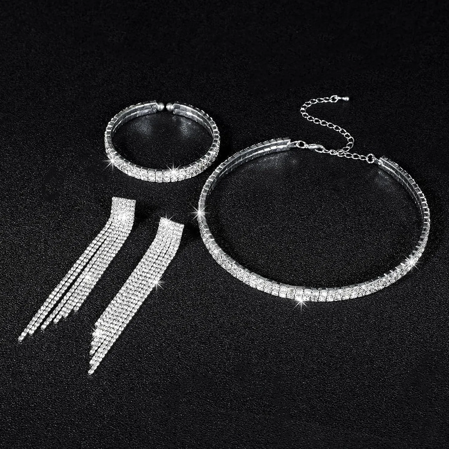 Dcfywl731 Silver Prom Jewelry Set Rhinestone Bridal Wedding Jewelry Sets for Brides Bridesmaid Formal Costume Jewelry Accessories for Wedding Prom Dresses 2025