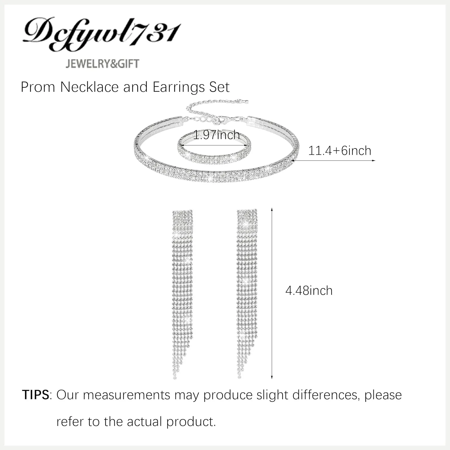 Dcfywl731 Silver Prom Jewelry Set Rhinestone Bridal Wedding Jewelry Sets for Brides Bridesmaid Formal Costume Jewelry Accessories for Wedding Prom Dresses 2025
