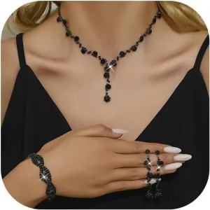 Dcfywl731 Silver Prom Jewelry Set Rhinestone Bridal Wedding Jewelry Sets for Brides Bridesmaid Formal Costume Jewelry Accessories for Wedding Prom Dresses 2025