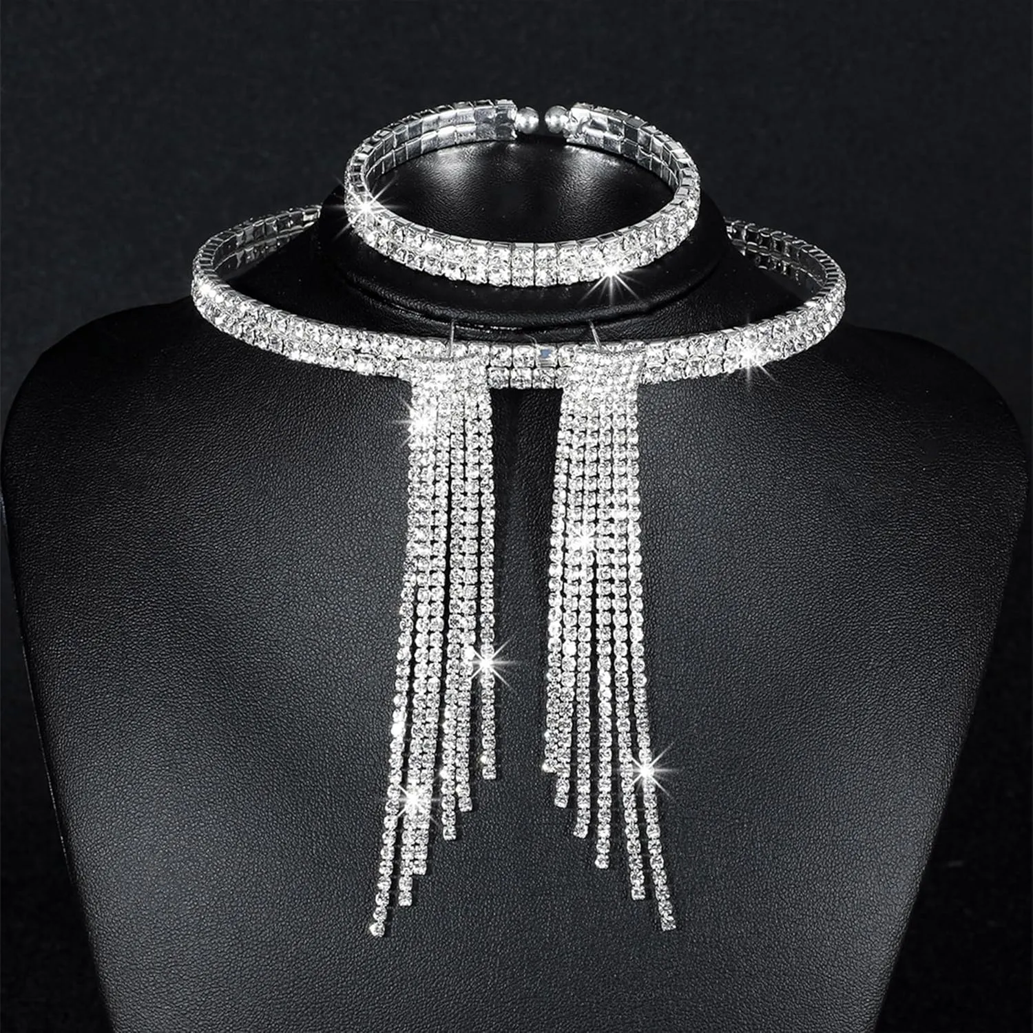 Dcfywl731 Silver Prom Jewelry Set Rhinestone Bridal Wedding Jewelry Sets for Brides Bridesmaid Formal Costume Jewelry Accessories for Wedding Prom Dresses 2025