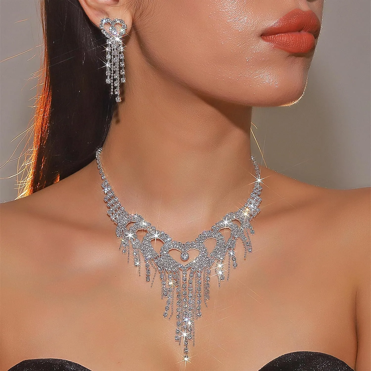 Dcfywl731 Silver Prom Jewelry Set Rhinestone Bridal Wedding Jewelry Sets for Brides Bridesmaid Formal Costume Jewelry Accessories for Wedding Prom Dresses 2025