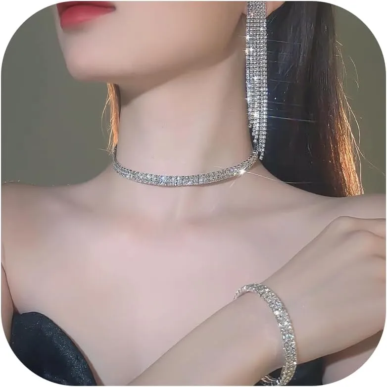 Dcfywl731 Silver Prom Jewelry Set Rhinestone Bridal Wedding Jewelry Sets for Brides Bridesmaid Formal Costume Jewelry Accessories for Wedding Prom Dresses 2025