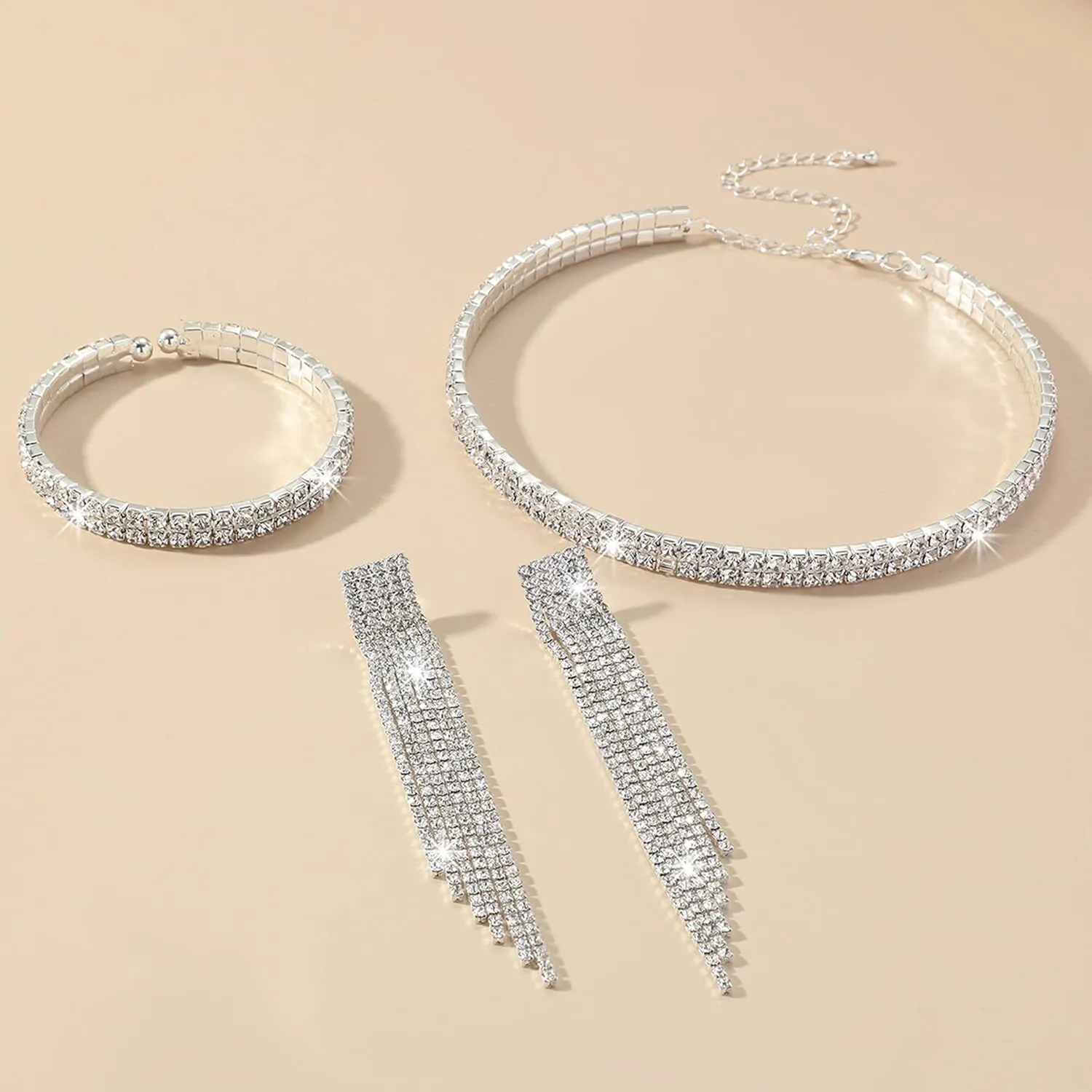 Dcfywl731 Silver Prom Jewelry Set Rhinestone Bridal Wedding Jewelry Sets for Brides Bridesmaid Formal Costume Jewelry Accessories for Wedding Prom Dresses 2025
