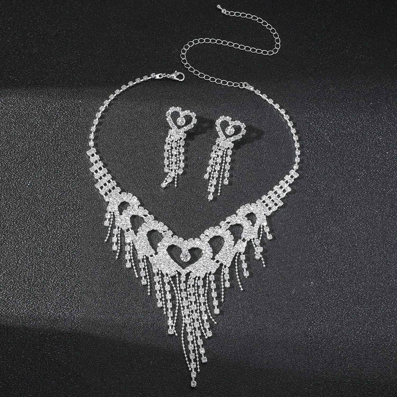 Dcfywl731 Silver Prom Jewelry Set Rhinestone Bridal Wedding Jewelry Sets for Brides Bridesmaid Formal Costume Jewelry Accessories for Wedding Prom Dresses 2025