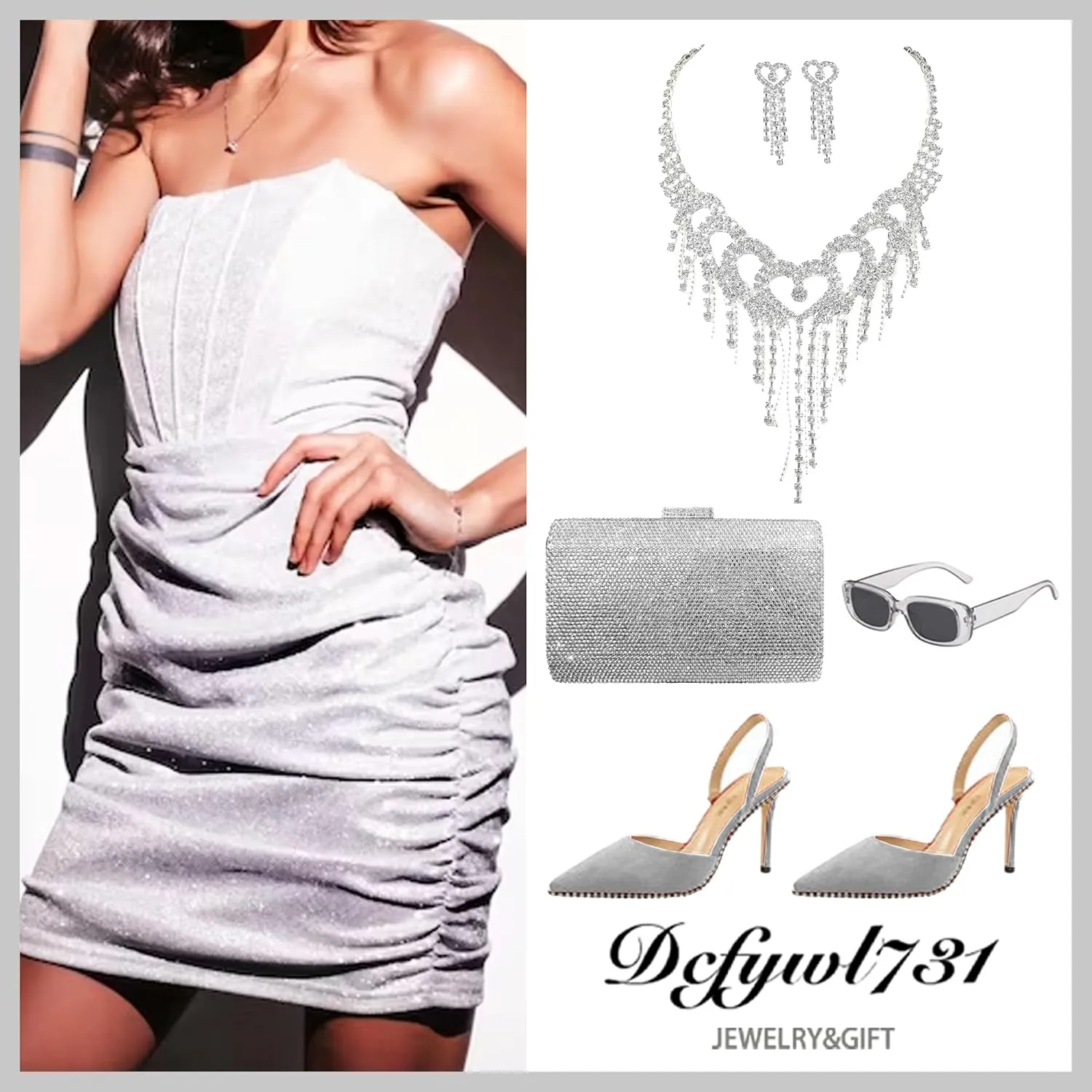 Dcfywl731 Silver Prom Jewelry Set Rhinestone Bridal Wedding Jewelry Sets for Brides Bridesmaid Formal Costume Jewelry Accessories for Wedding Prom Dresses 2025