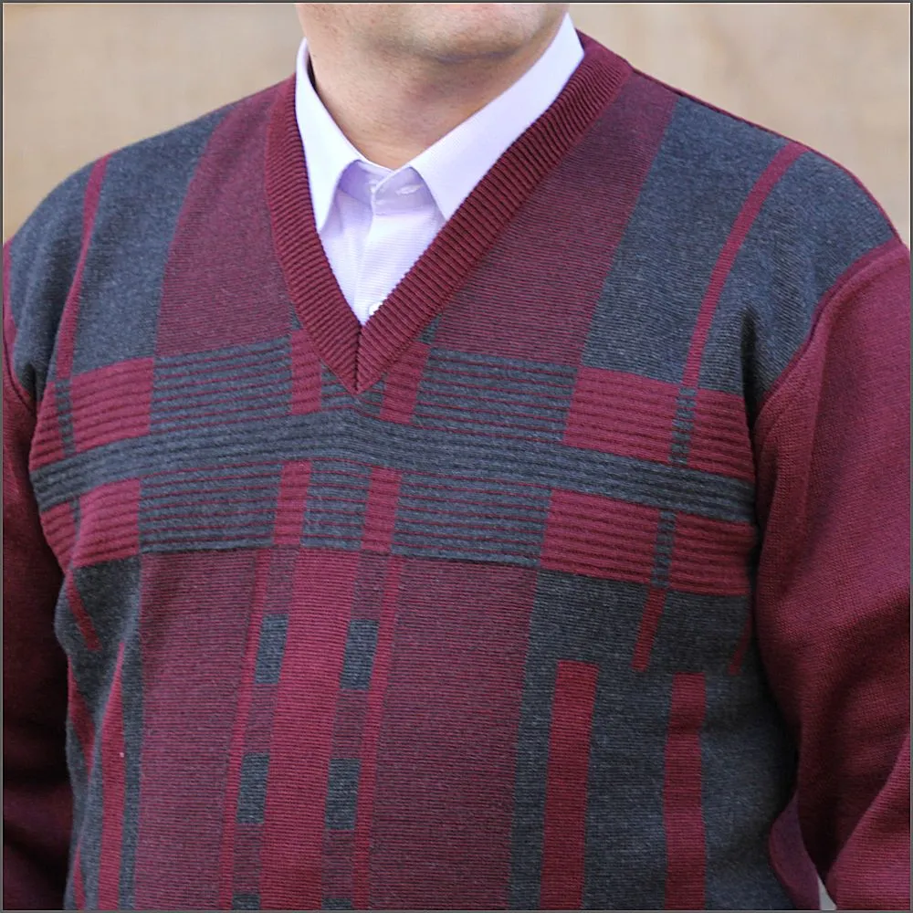 DG's Wine/Grey Pattern V Neck^