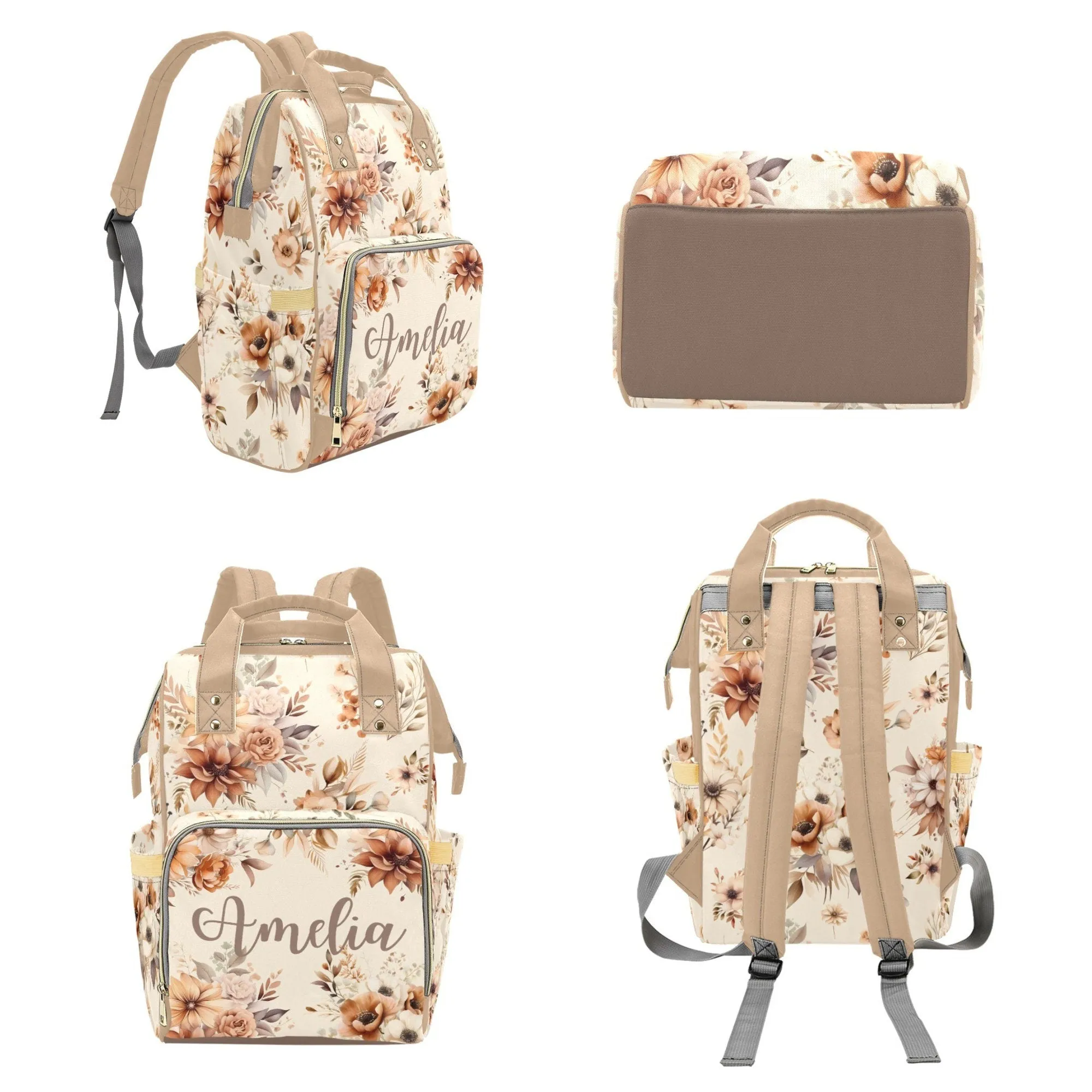 DIAPER BAG BACKPACK - PERSONALIZED NEUTRAL FLORAL