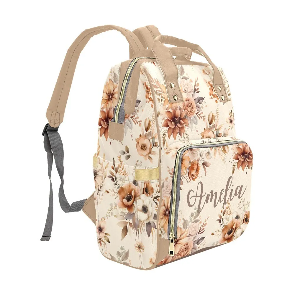 DIAPER BAG BACKPACK - PERSONALIZED NEUTRAL FLORAL