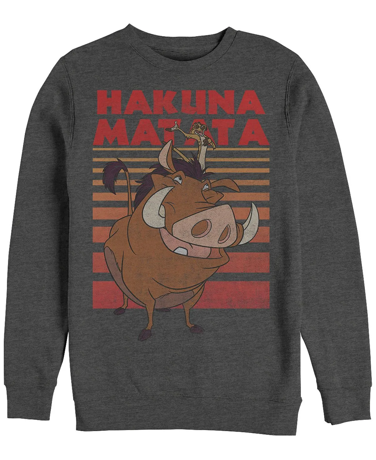 Disney Men's Lion King Timon Pumbaa Hakuna Matata Striped T-Shirt Fifth Sun Crew Neck Fleece, Black