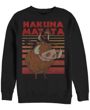 Disney Men's Lion King Timon Pumbaa Hakuna Matata Striped T-Shirt Fifth Sun Crew Neck Fleece, Black