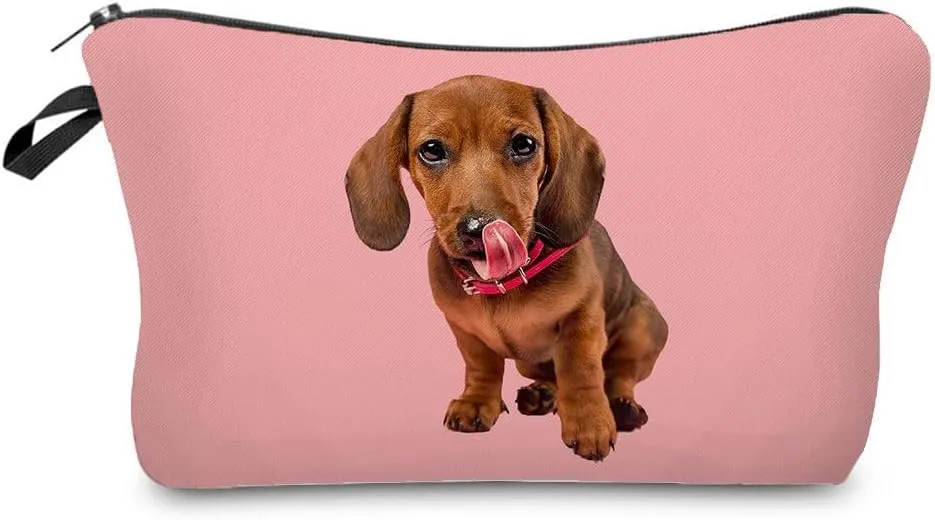 Dog Gifts Pink Dachshund Puppy Makeup Bag Cute Small Organizer Bag Toiletry Zipper Pouch Birthday Christmas Gift Dachshund Cosmetic Bag for Women Dog Lovers Friends