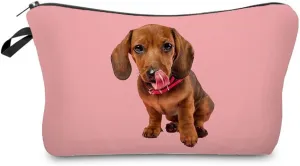 Dog Gifts Pink Dachshund Puppy Makeup Bag Cute Small Organizer Bag Toiletry Zipper Pouch Birthday Christmas Gift Dachshund Cosmetic Bag for Women Dog Lovers Friends
