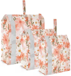 DOMIKING Pink White Daisies Packing Cubes for Travel Luggage Organizer Hanging Packing Bag for Suitcase Clothes Set of 3