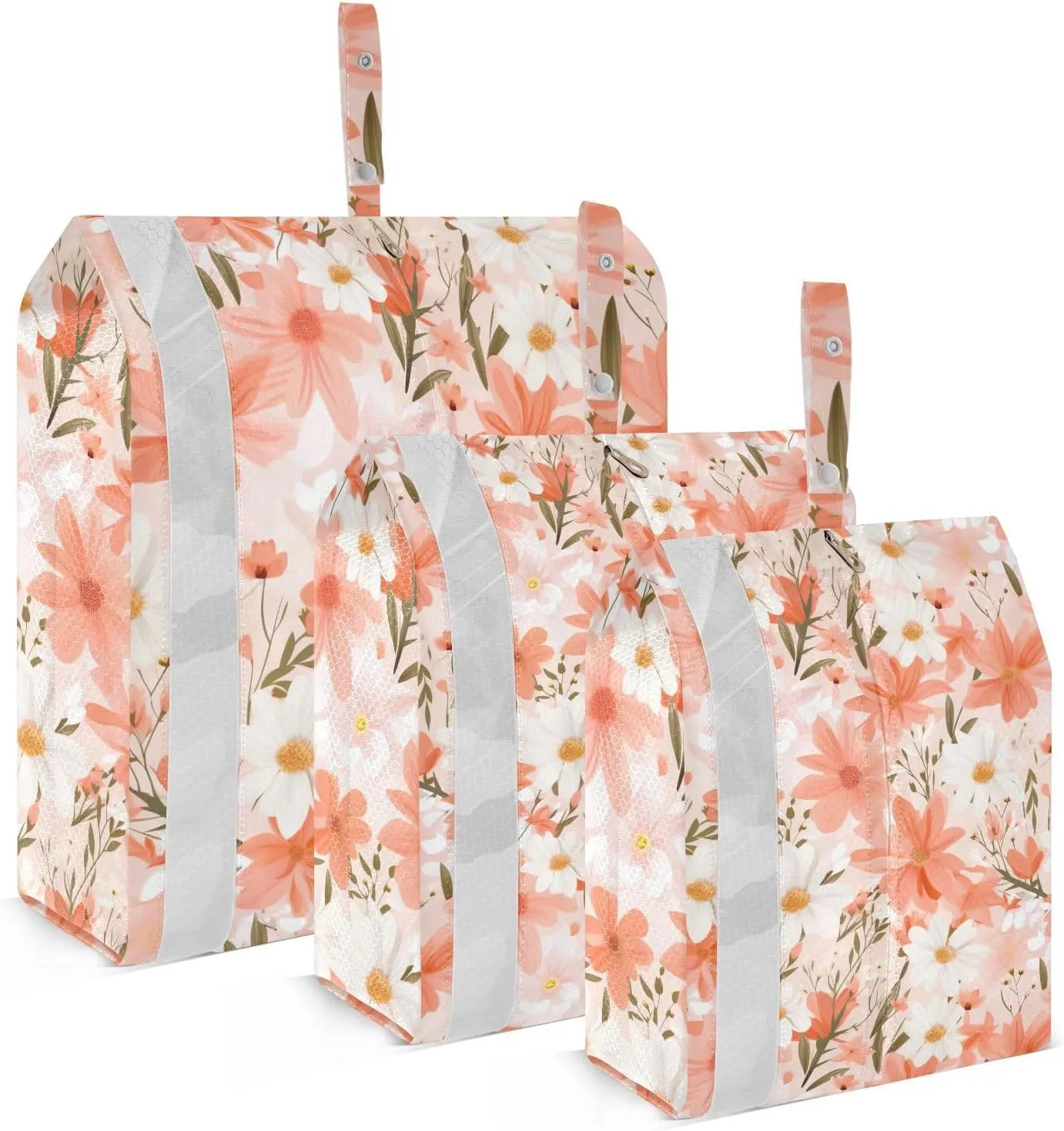 DOMIKING Pink White Daisies Packing Cubes for Travel Luggage Organizer Hanging Packing Bag for Suitcase Clothes Set of 3