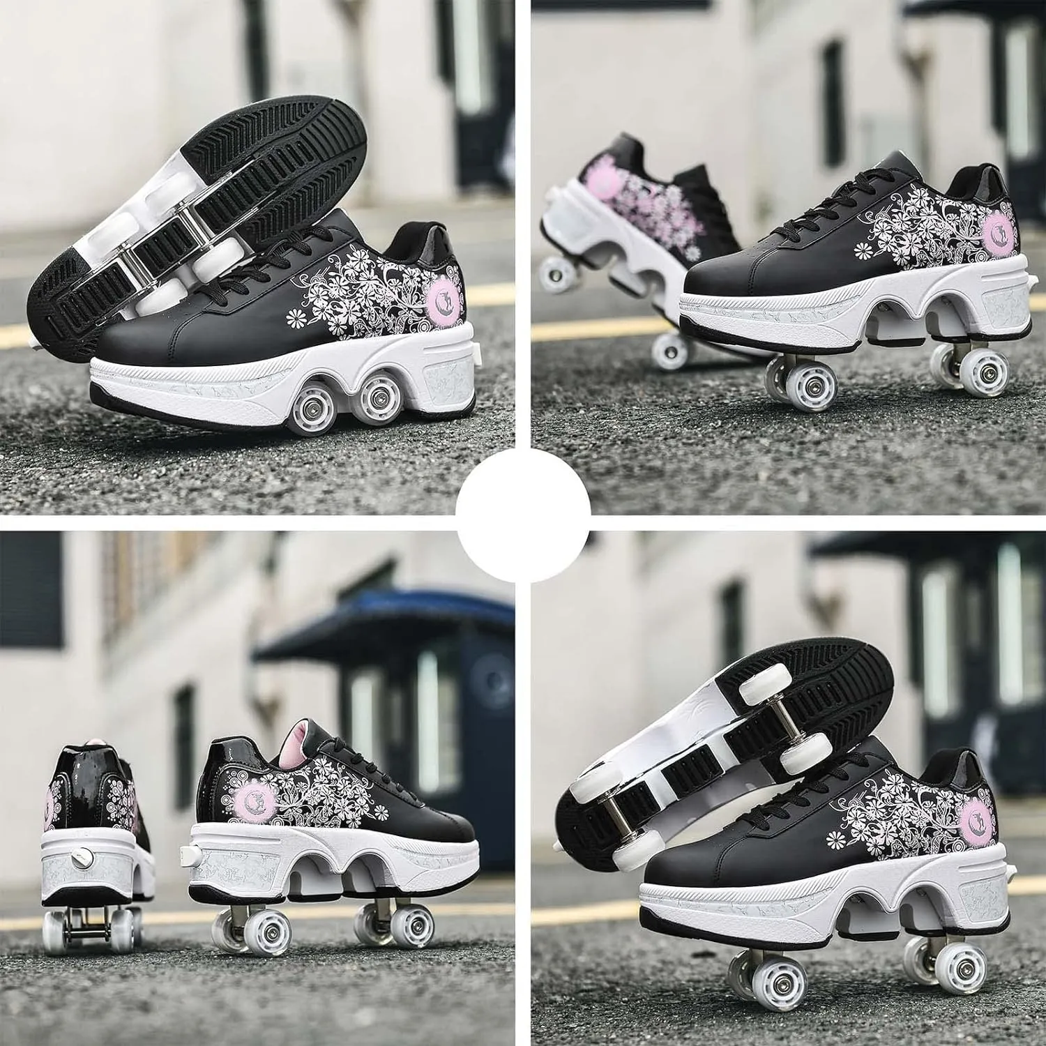 Double-Row Deform Wheel Automatic Walking Shoes Invisible Deformation Roller Skate 2 in 1 Removable Pulley Skates Skating Parkour