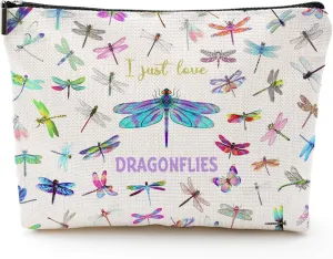 Dragonfly Gifts for Women, Dragonfly Gifts, Small Makeup Bag, Dragonfly Lover Gifts Waterproof Funny Cosmetic Bag for Women Zipper Travel Toiletry Pouch, Beige