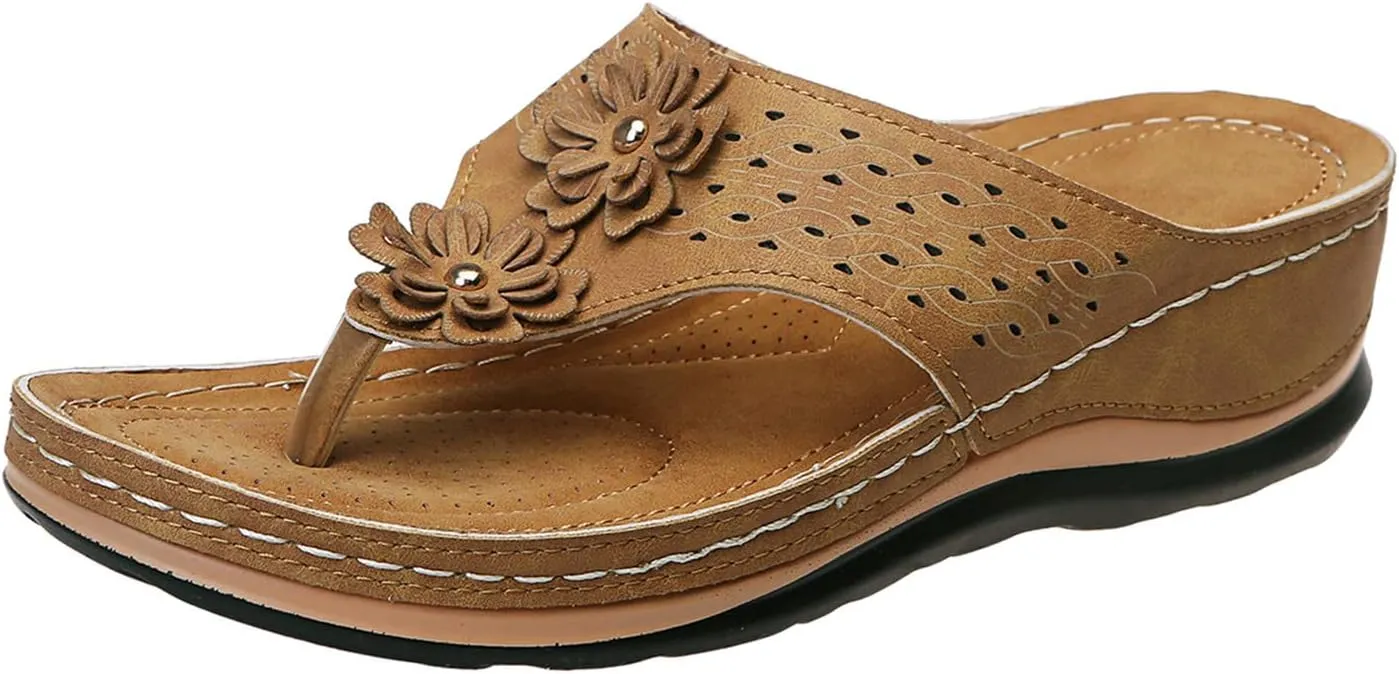Eduavar Orthopedic Sandals for Women, Flat Sandals for Women Summer Open Toe Flip Flops Sandals Summer Beach Sandals Slippers