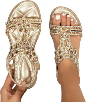 Eduavar Orthopedic Sandals for Women, Sandals Women Comfortable Cute Bohemia Sandals Summer Beach Crystal Peep Toe Sandals