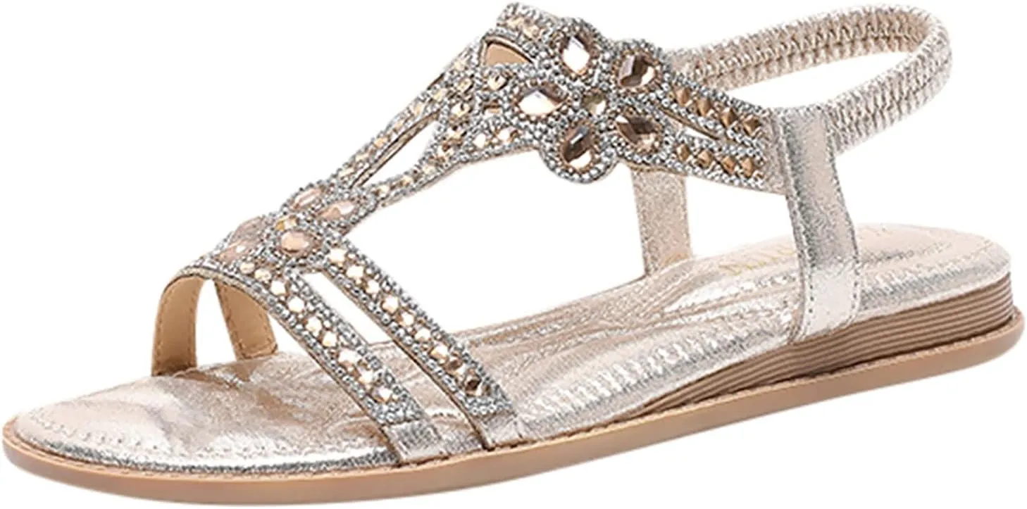 Eduavar Orthopedic Sandals for Women, Sandals Women Comfortable Cute Bohemia Sandals Summer Beach Crystal Peep Toe Sandals