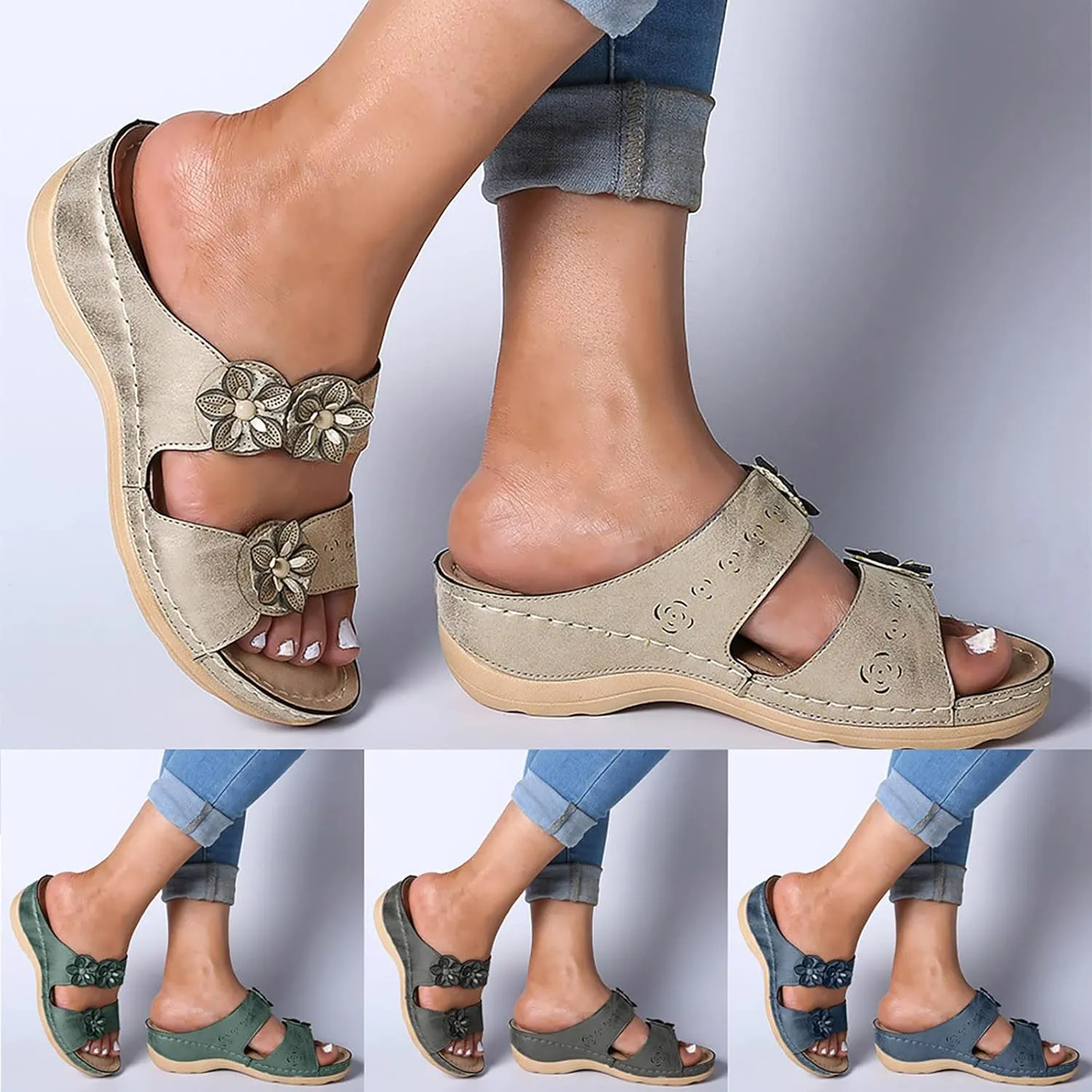 Eduavar Sandals for Women Casual Summer Orthopedic Sandals for Women Arch Support Sandals Women's Summer Flip Flops Slippers