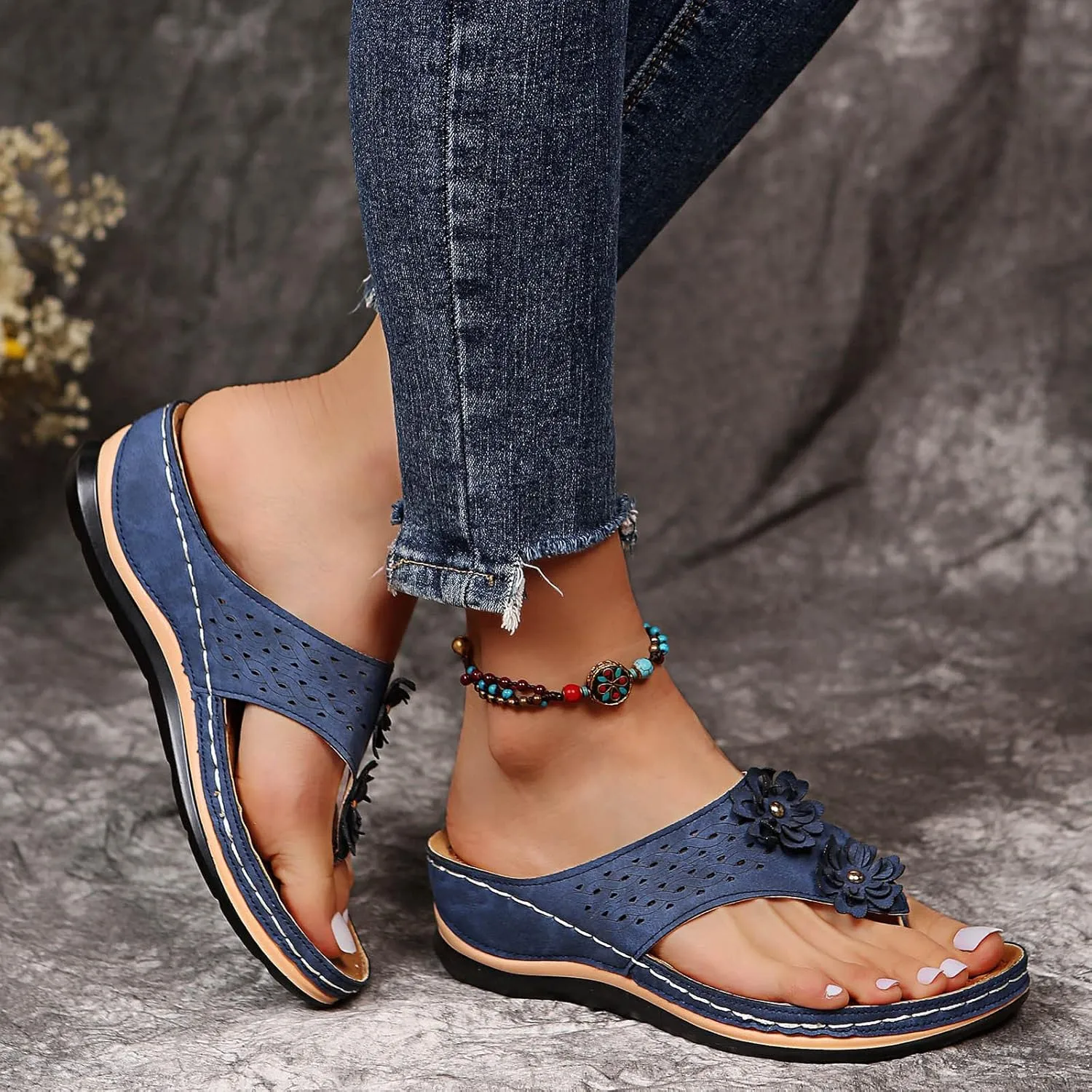 Eduavar Sandals for Women Casual Summer, Orthopedic Sandals for Women Open Toe Slip-on Sandals Summer Travel Beach Sandals