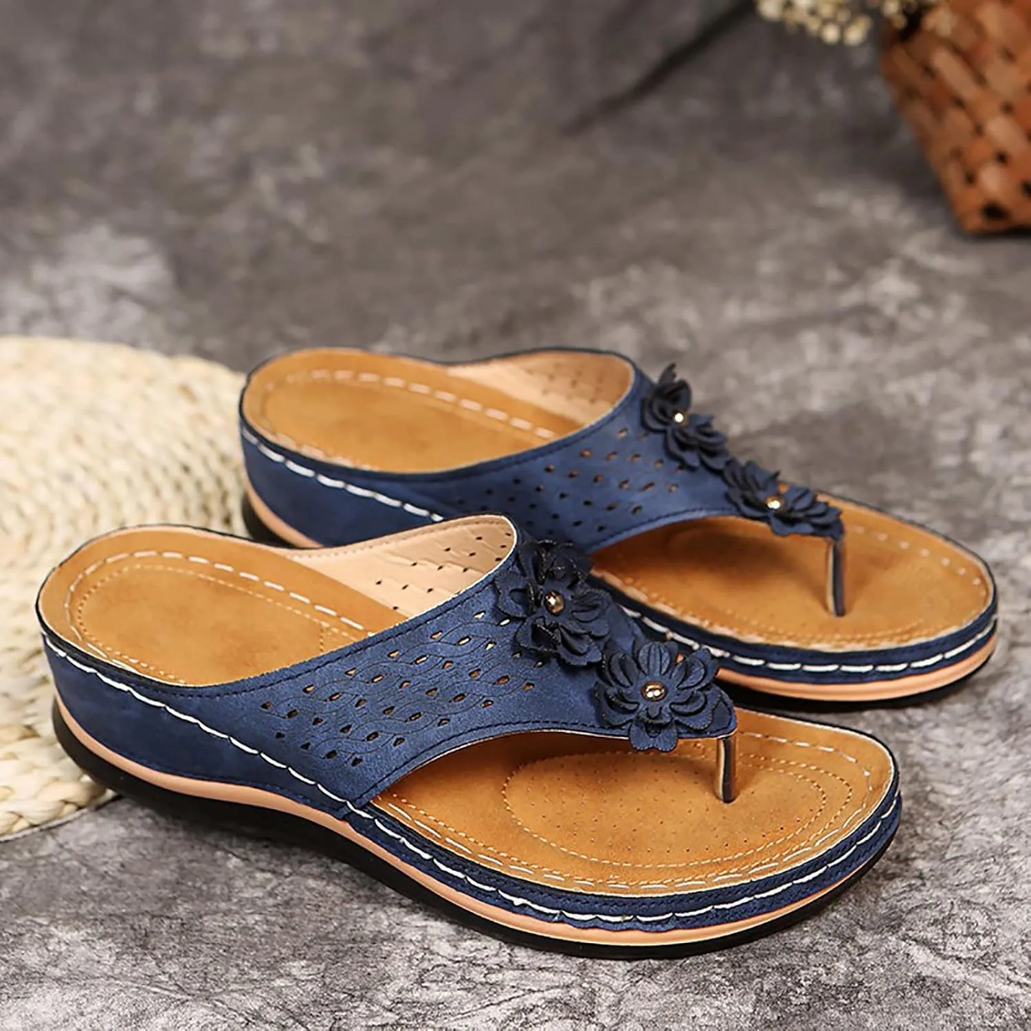 Eduavar Sandals for Women Casual Summer, Orthopedic Sandals for Women Open Toe Slip-on Sandals Summer Travel Beach Sandals