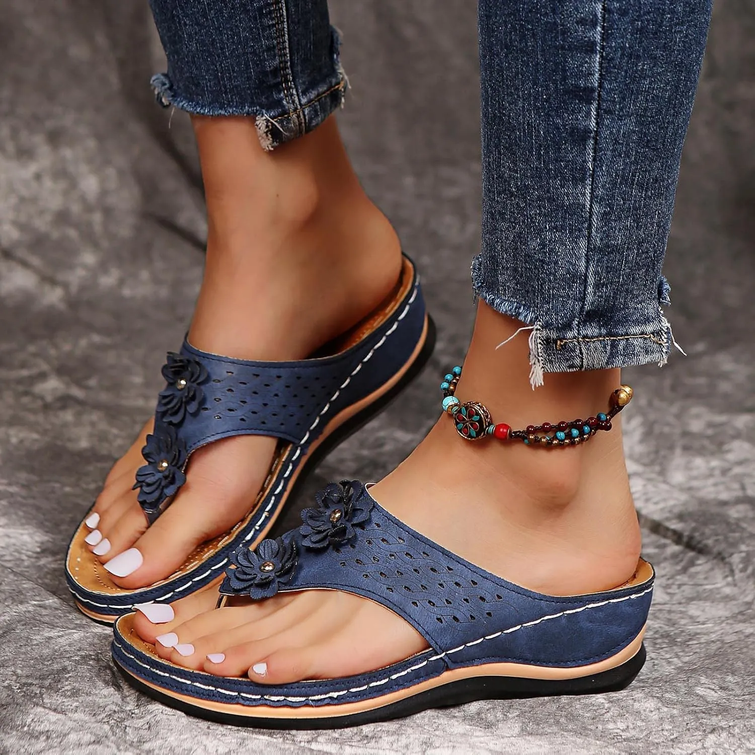 Eduavar Sandals for Women Casual Summer, Orthopedic Sandals for Women Open Toe Slip-on Sandals Summer Travel Beach Sandals