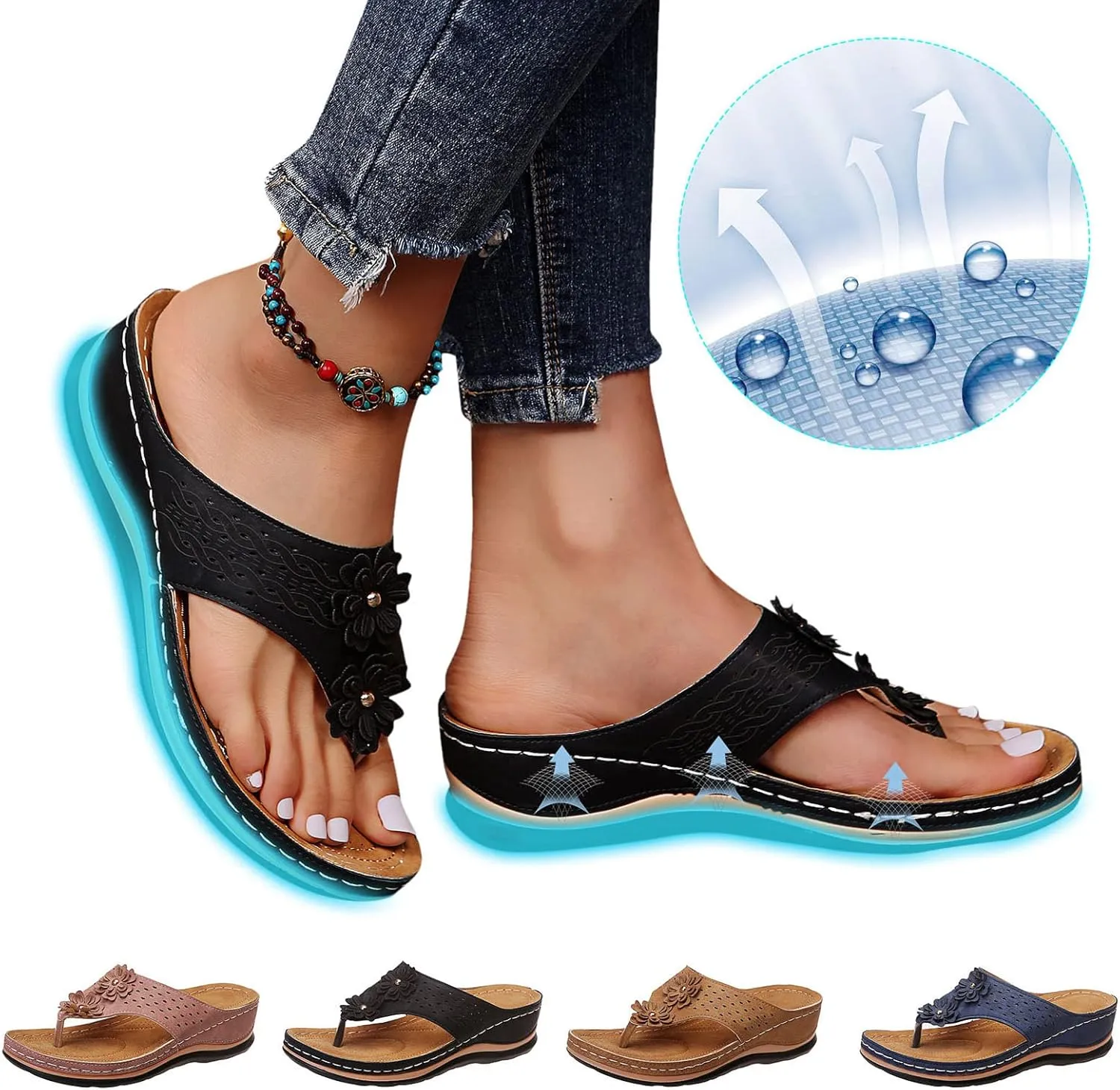 Eduavar Sandals for Women Casual Summer, Orthopedic Sandals for Women Open Toe Slip-on Sandals Summer Travel Beach Sandals