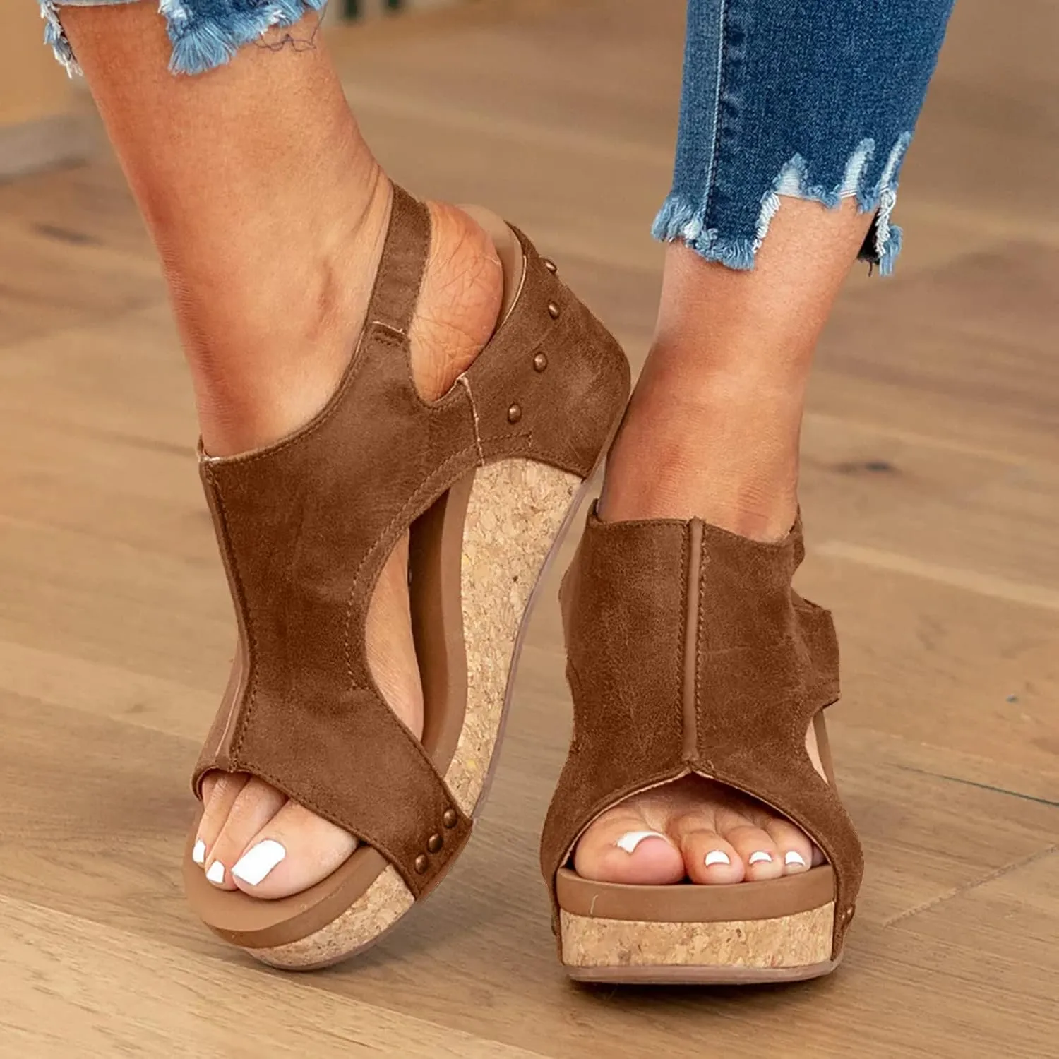 Eduavar Sandals for Women Dressy Summer, Wedge Sandals for Women Open Toe Platform Sandals Comfortable Beach Sandals Shoes
