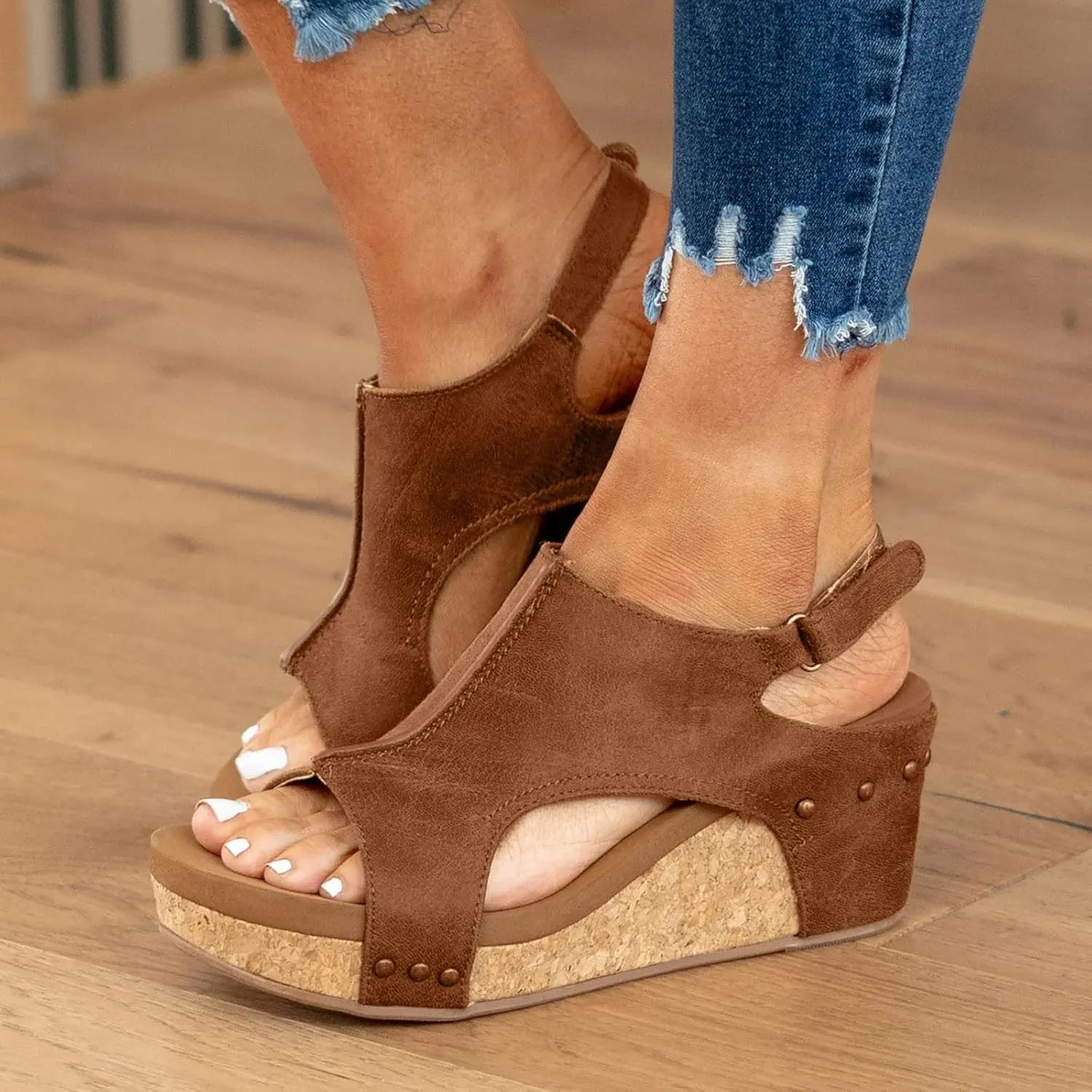 Eduavar Sandals for Women Dressy Summer, Wedge Sandals for Women Open Toe Platform Sandals Comfortable Beach Sandals Shoes