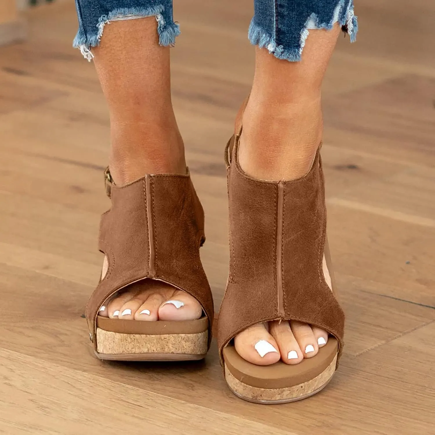 Eduavar Sandals for Women Dressy Summer, Wedge Sandals for Women Open Toe Platform Sandals Comfortable Beach Sandals Shoes