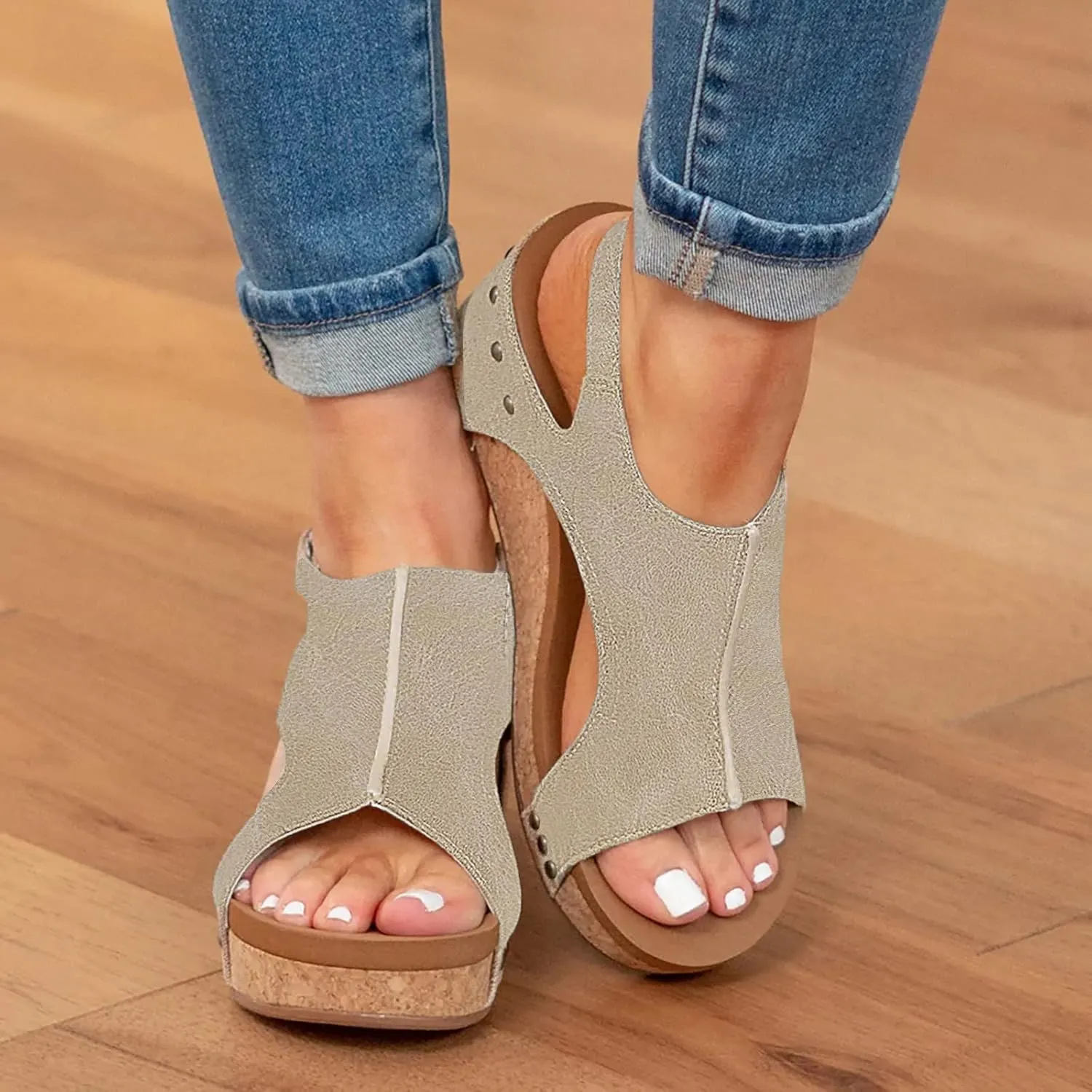 Eduavar Sandals for Women Dressy Summer, Wedge Sandals for Women Open Toe Platform Sandals Comfortable Beach Sandals Shoes
