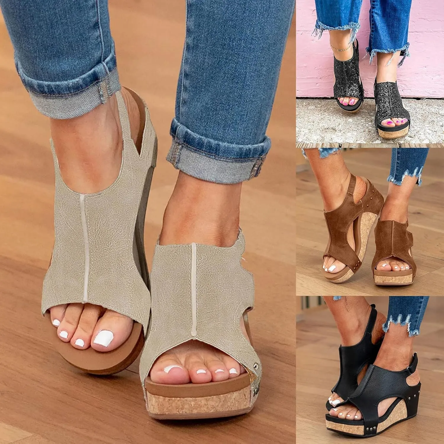 Eduavar Sandals for Women Dressy Summer, Wedge Sandals for Women Open Toe Platform Sandals Comfortable Beach Sandals Shoes