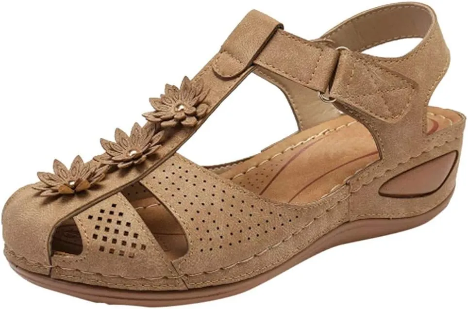 Eduavar Wedge Sandals for Women, Womens Sandals Dressy Hollow Out Sandals Shoes with Ankle Strap Breathable Sandals