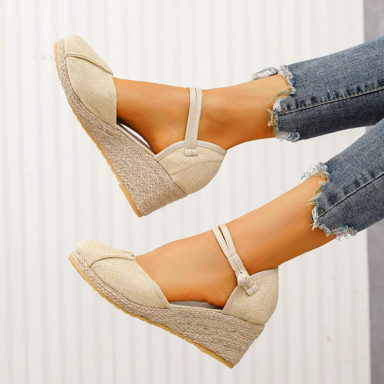 Eduavar Womens Wedge Sandals, Orthopedic Sandals for Women Close Toe Shoes Espadrille Wedge Platform Sandals