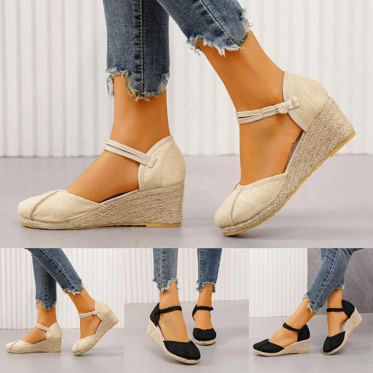 Eduavar Womens Wedge Sandals, Orthopedic Sandals for Women Close Toe Shoes Espadrille Wedge Platform Sandals