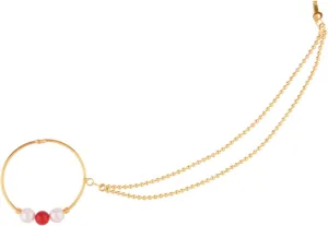Efulgenz Indian Gold Tone Nose Ring With Metal Ball Beads Chain Indian Bridal Jewelry for Wedding Fashion Jewelry Non Piercing Body Jewelry