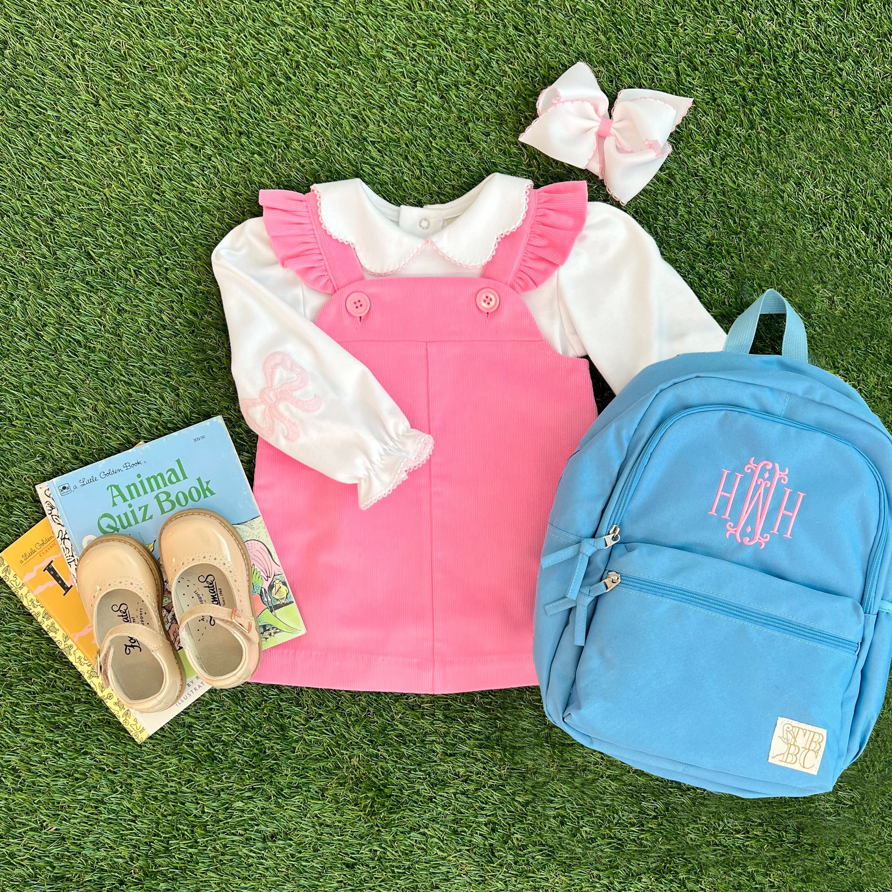 Emma's Elbow Patch Top & Onesie - Worth Avenue White with Palm Beach Pink