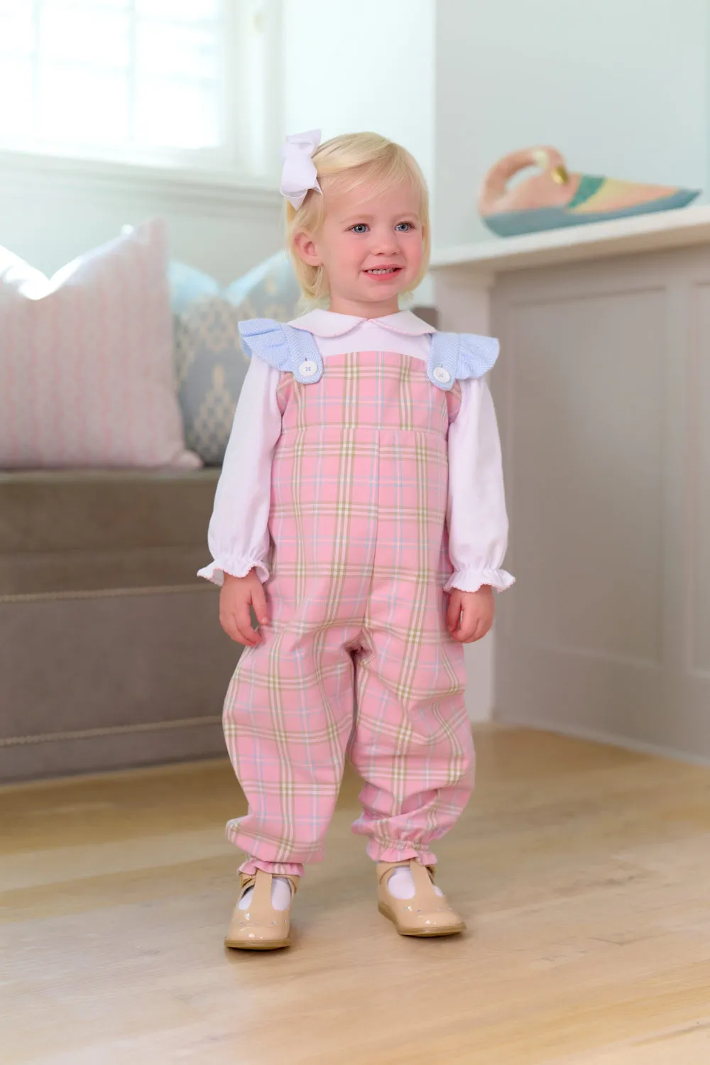 Emma's Elbow Patch Top & Onesie - Worth Avenue White with Palm Beach Pink