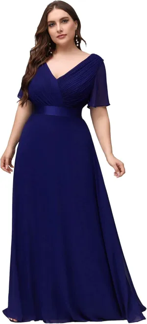 Ever-Pretty Women's Double V-Neck Chiffon Formal Dresses Plus Size Bridesmaid Dress 09890-DA