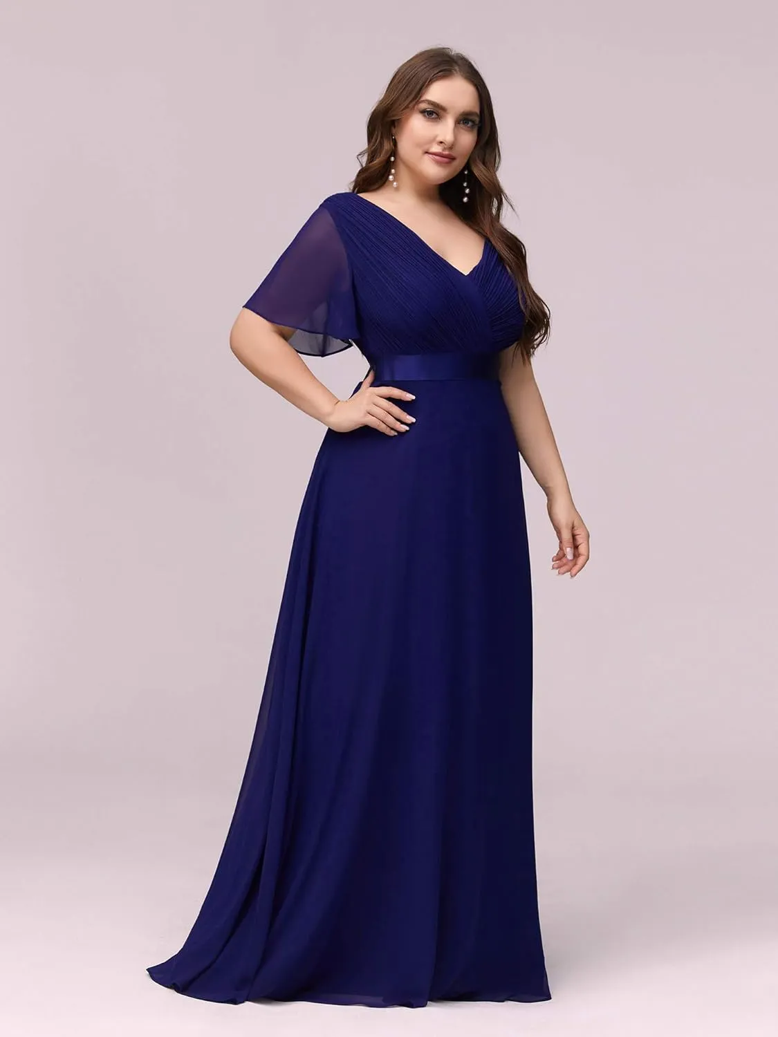 Ever-Pretty Women's Double V-Neck Chiffon Formal Dresses Plus Size Bridesmaid Dress 09890-DA