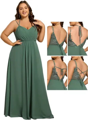 Ever-Pretty Women's Pleated Backless Applique V Neck A Line Chiffon Sleeveless Plus Size Bridesmaid Dresses 01692-DA