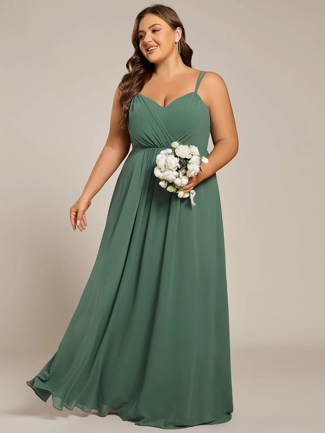 Ever-Pretty Women's Pleated Backless Applique V Neck A Line Chiffon Sleeveless Plus Size Bridesmaid Dresses 01692-DA