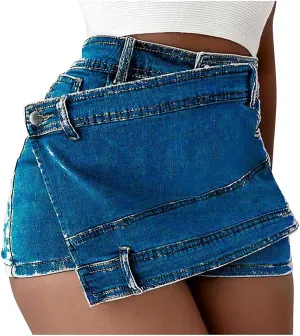 Fashion Denim Skirt for Women Irregular High Waisted Jean Skirt Teen Girls Slim Fit Y2K Cute Streetwear Mini Skirts