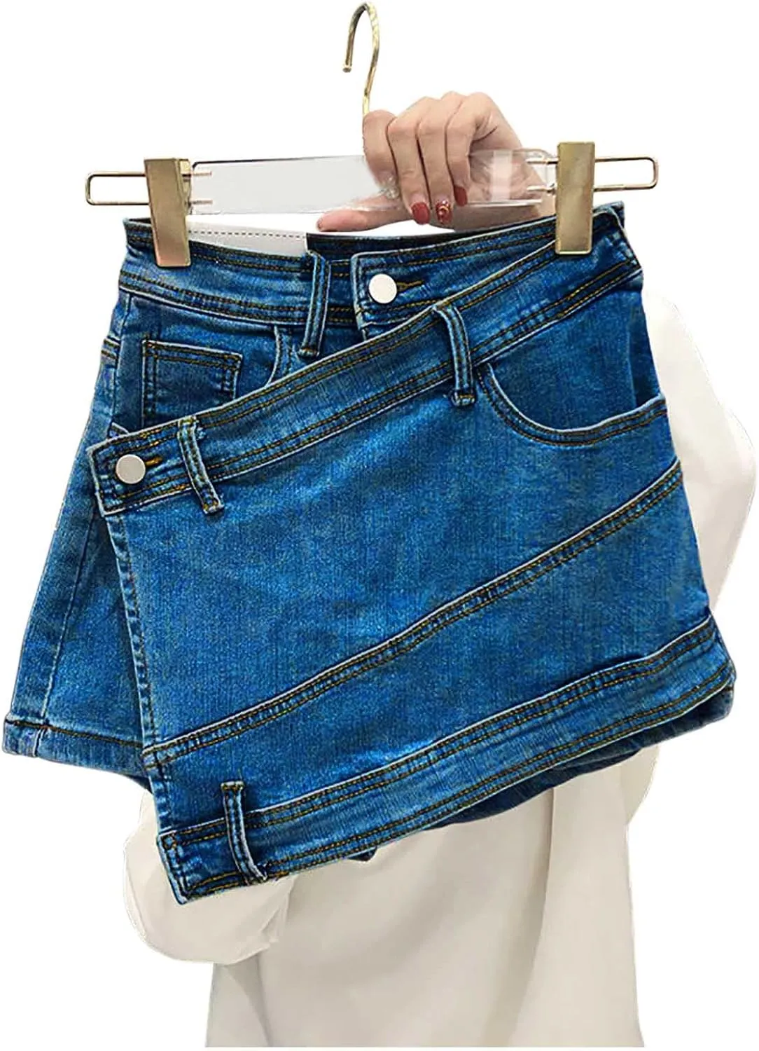 Fashion Denim Skirt for Women Irregular High Waisted Jean Skirt Teen Girls Slim Fit Y2K Cute Streetwear Mini Skirts