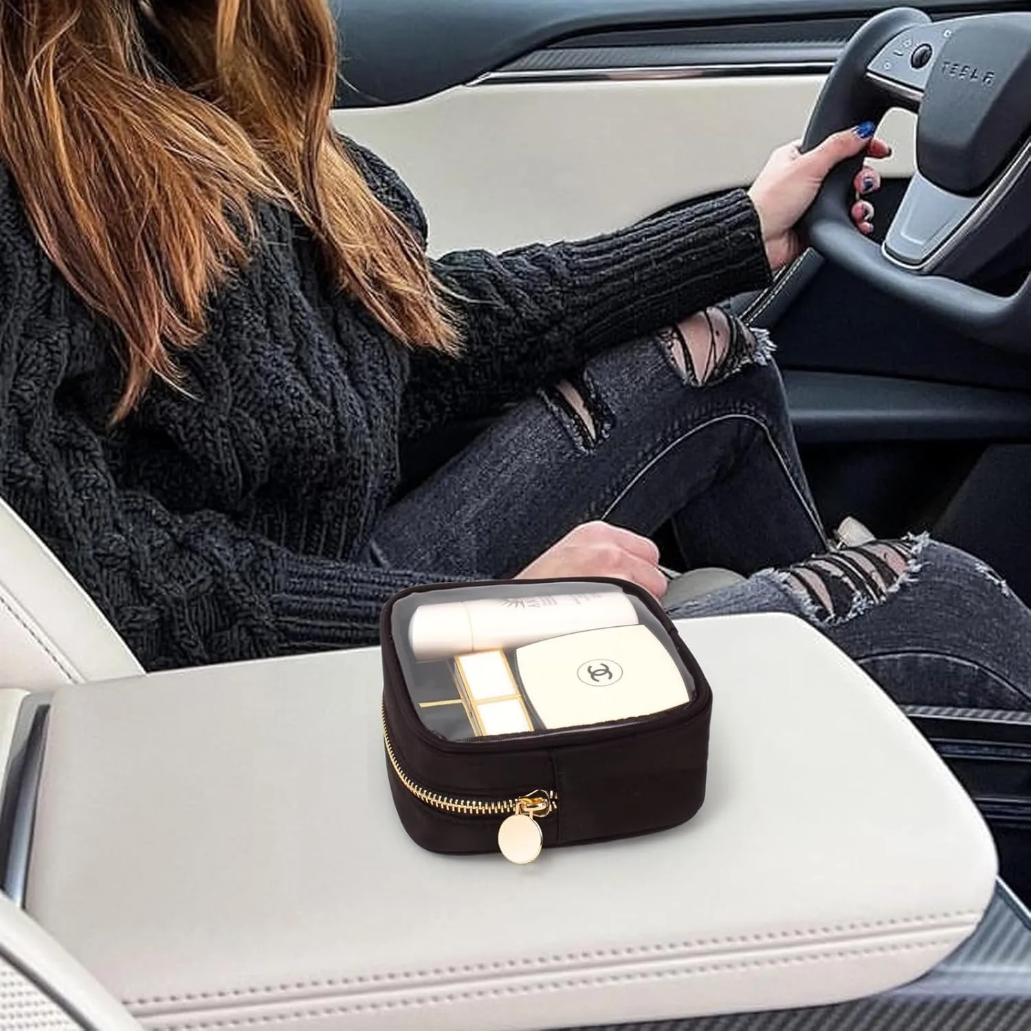 FFaw Small Clear Makeup Bag, Nylon Mini Cosmetic Bag Small Makeup Bag for Purse TSA Approved Travel Toiletry Bags with Zipper Cute Makeup Bag Organizer Car Organizer Bag for Women Girls (Coffee Mini)