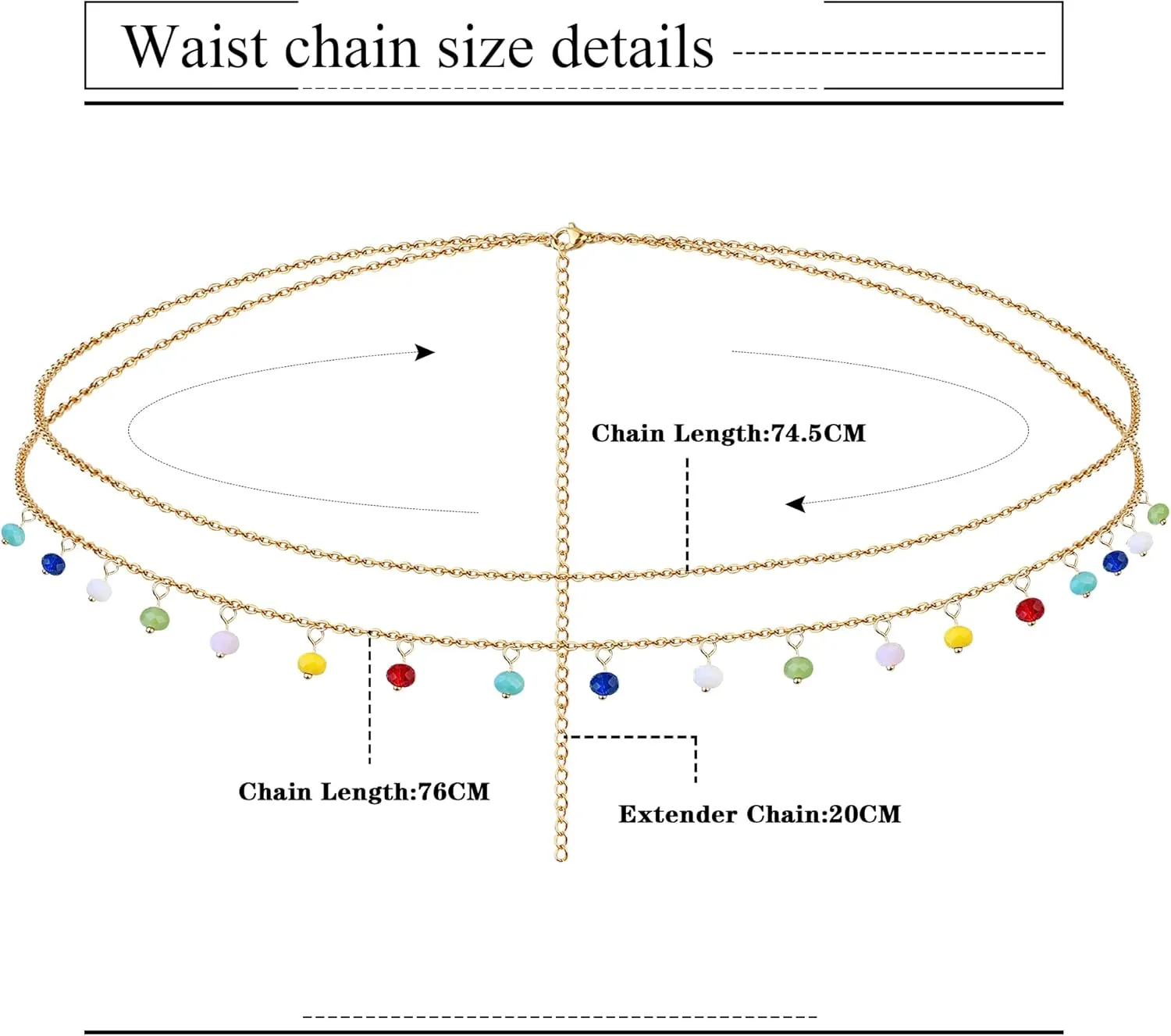 FIBO STEEL 18K Gold Plated Waist Chains Body Chains for Women Stainless Steel Bikini Belly Chains Layered Summer Beach Body Jewelry Adjustable