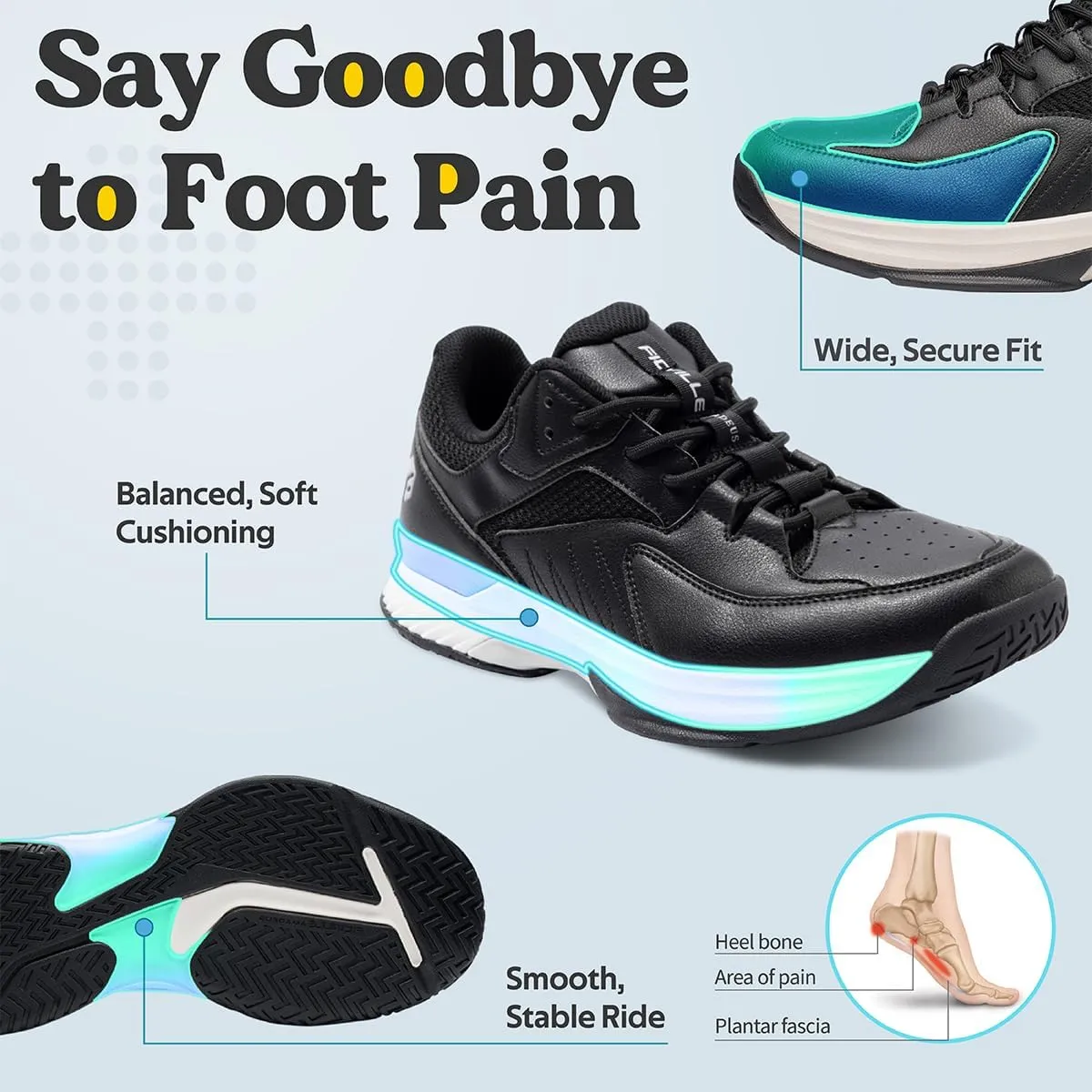 FitVille Mens Wide Pickleball Shoes All Court Tennis Shoes with Arch Support for Plantar Fasciitis
