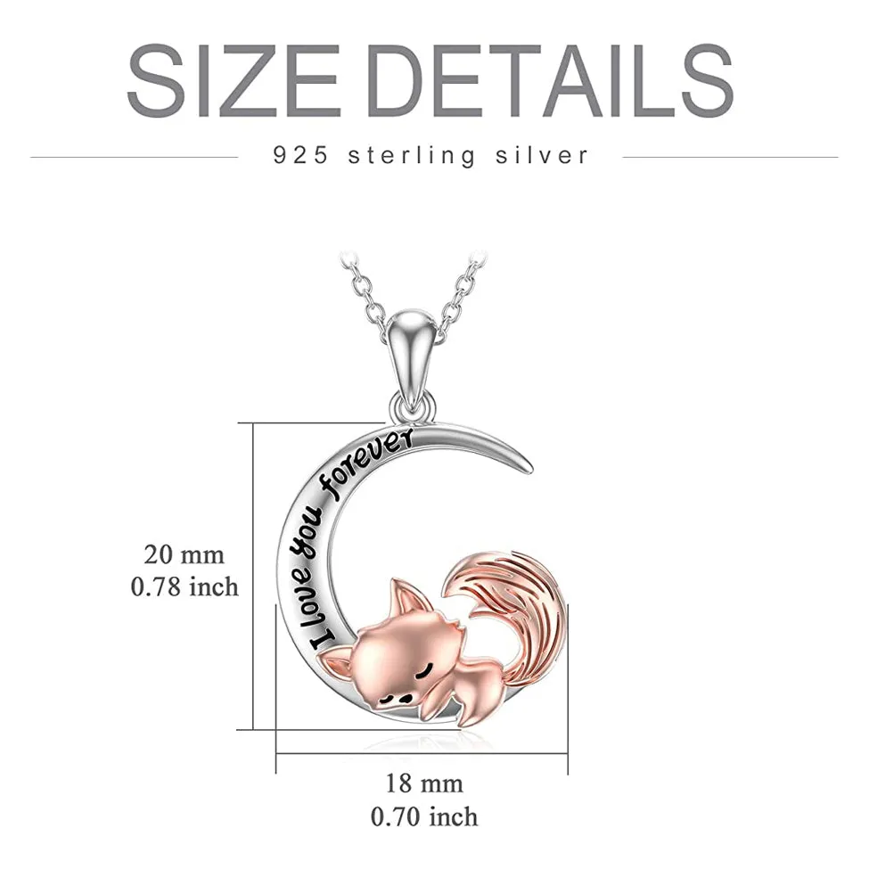 Fox Necklace Sterling Silver Cute Little Fox Heart Pendant Necklace Gifts for Girls Women Friends